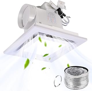 FEITON Square Bathroom Exhaust Fan with LED Light, 110 CFM 30W 4 Inch Duct, 110-220V 1.0 Sones Quiet Bathroom Ventilation Fan Light Combo Ceiling Mount