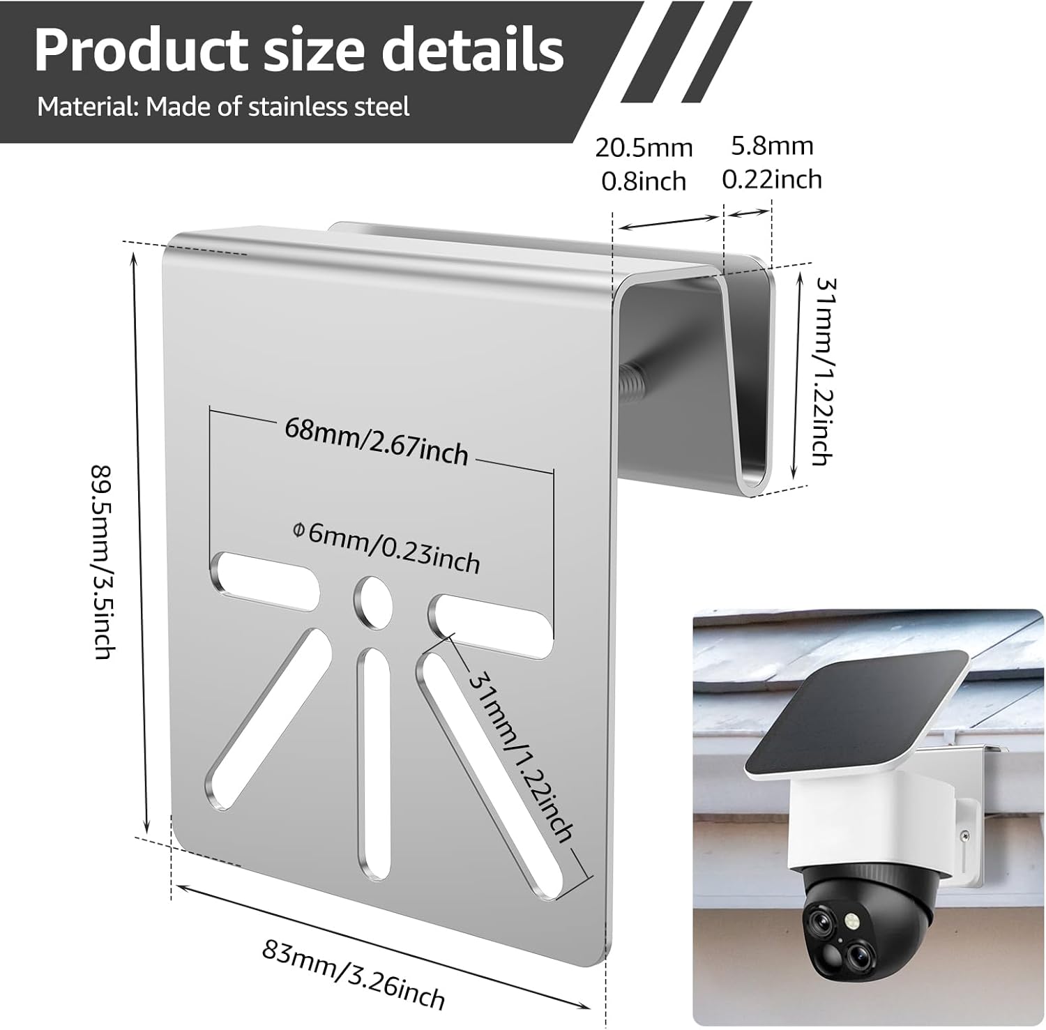 雨樋マウントブラケット Eufy SoloCam S340/S330/E30に対応 ソーラーパネル電源カメラ用ソリッドステンレススチ