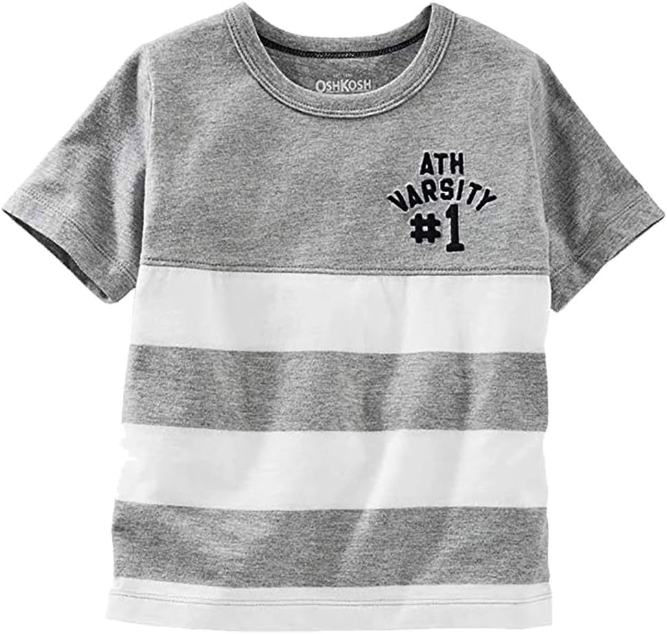 Oshkosh Boy's Short Sleeve Embroidered Chest Striped Tee, Grey (8)
