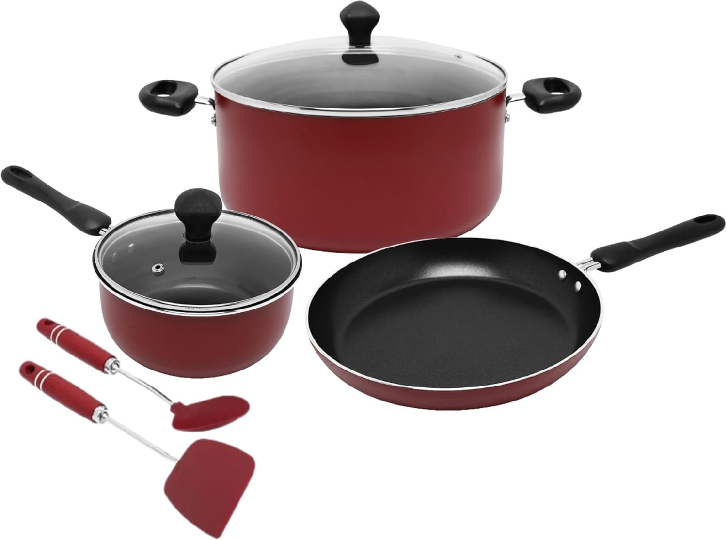 Prestige Cast Aluminium Cookware Sets of 7 Piece | Non Stick Aluminium| Casserole | Saucepan | Fry Pan- PR22353-Red