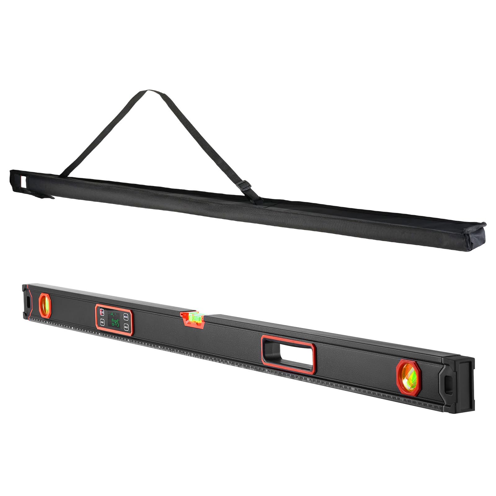 VEVOR Nivel Digital de Aluminio 1200 mm, Nivel Electrónico Magnético con Burbujas de 0°/45°/90°, Pantalla LED Retroiluminada, 4 Unidades de Medida, Bolsa para Construcción Carpintería Bricolaje Hogar