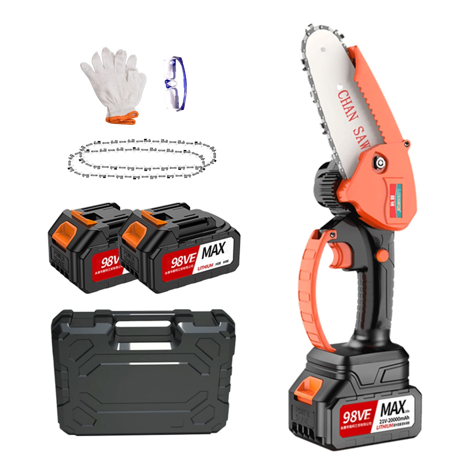 4 Pollici Mini Motosega,Portatile Seghetto a Batteria con batterie Ricaricabili,Chiusura di Sicurezza, per Il Taglio del Legno del Ramo di Albero(2 Catena,2Batteria)