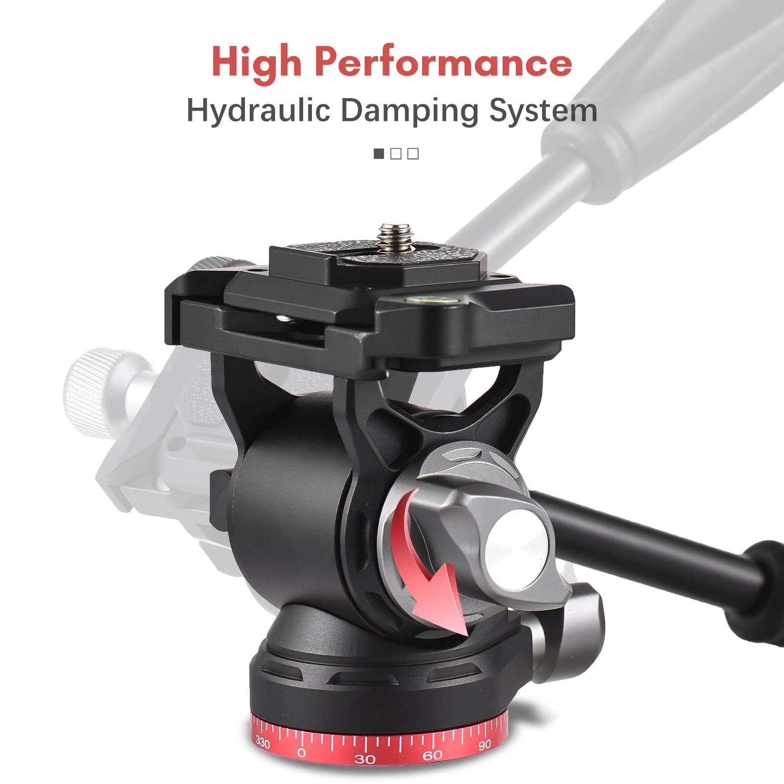 Cabezal de Fluido, Andoer Video Fluid Head Pan Tilt Tripod Head, Panorama Ballhead Tripod Mount con Tornillo de 1/4" con manija Placa de liberación rápida, Capacidad de Carga de 10 kg / 22 lbs
