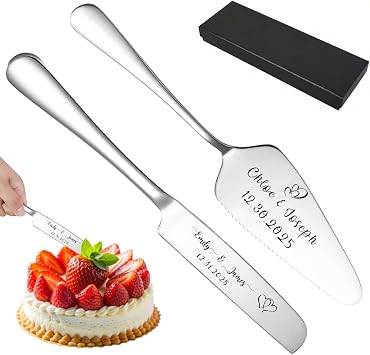 Personalized Wedding Cake Knife and Server Set with Engraved Text | Custom Bridal Cake Cutting Set with Gift Box Engraved Elegant Cake Cutter for Weddings Anniversary Birthday