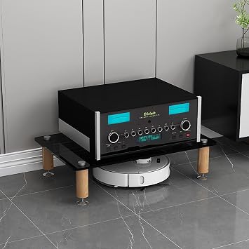 Av Rack Glass Audio Rack CD Amplifier Equipment Rack Game Console Rack Audio Stand Audio Rack Storage Shelf Media Rack Corner Rack Components Audio Rack Living Room Stereo Cabinet Black,H14cm/5.5in