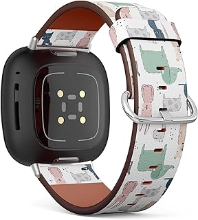 CJBROES Replacement Leather Watch Band, Compatible with Fitbit Versa 3 and Fitbit Sense of Wristband Bracelet Accessory - Animal