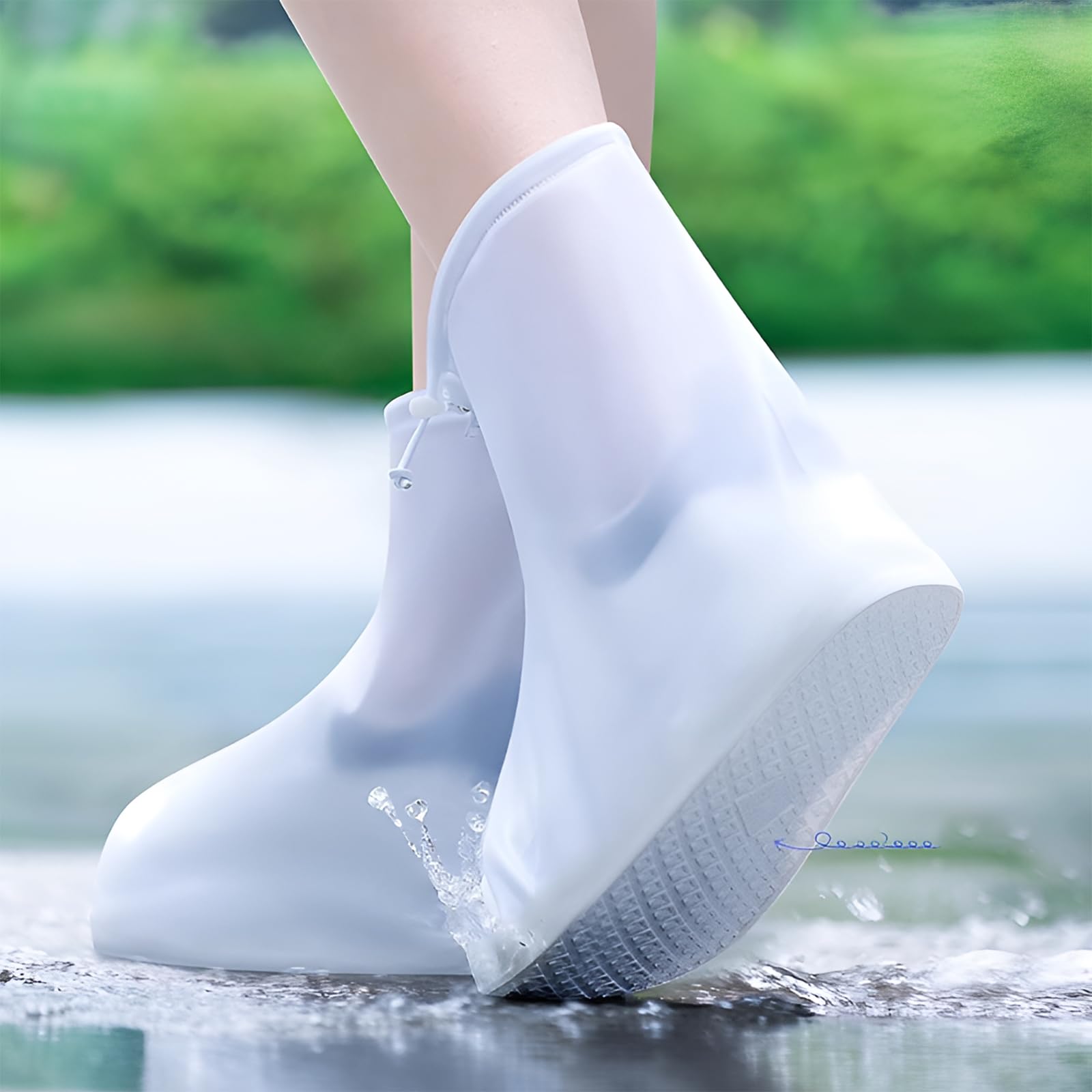 Fkereg 2 Pairs Waterproof Shoe Covers for Rain, Reusable Rain Shoe Boot Covers for Women Men, Clear Plastic Shoe Protector Covers, Anti Slip for Cycling Travel Hiking Riding Camping, XL