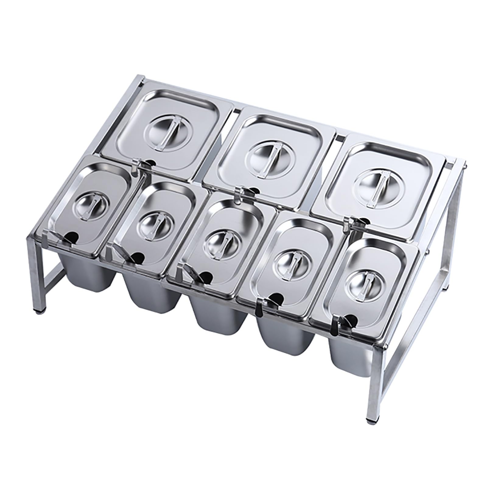WDSOPK 2-Tier Pizza Topping Station Expandable Spice Rack Stainless Steel Organizer Shelf, for Storing Condiments, Spices, Jams, Sweet Soups (One Color 1/6 pans*3+1/9 pans*5)