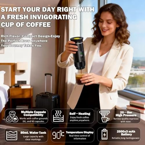 Compact Espresso Maker with Complimentary Stand, 20 Bar 3-in-1 Travel Coffee Machine for Ground Coffee and Capsules (NS & DG), Self-Heating USB-C Rechargeable Espresso Maker for Outdoor Adventures - Image 7