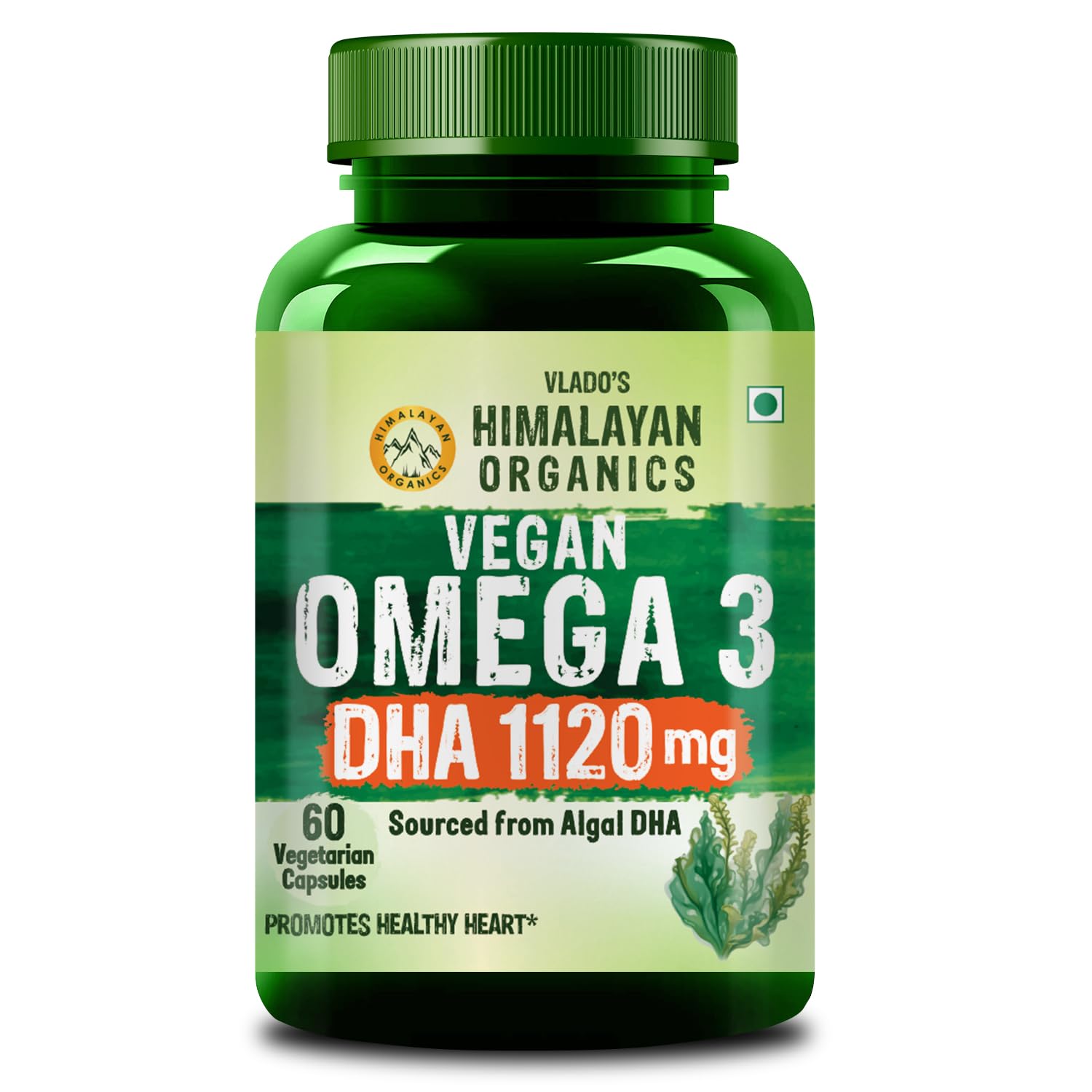 Vlado's Himalayan Organics Vegen Omega 3 - 1120 MG Supplement | 3X Strength | Veg DHA | Vegetarian Omega 3 | Algal DHA | Plant Based | No Fish oil Used I Healthy Heart, Joints & Eyes I Omega Capsules for Men & Women- 60 Veg Capsules