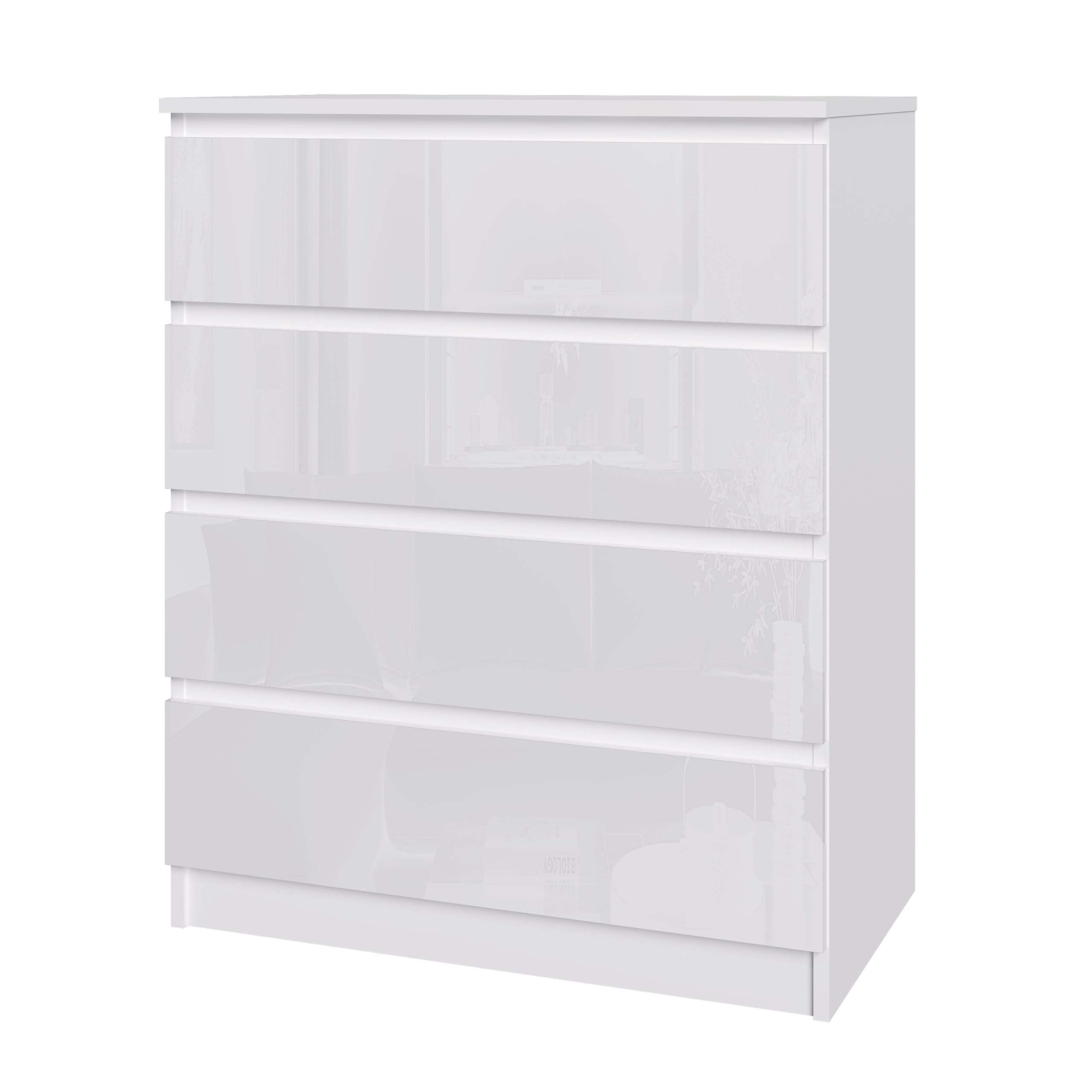 Panana 3/4/5/6 Drawer Dresser with High-Gloss Drawer Fronts and Matte Finish Sides, Wooden Chest of Drawers Bedside Table Storage Organizer Unit Nightstand for Home Office (White, 4 Drawers) — image 1