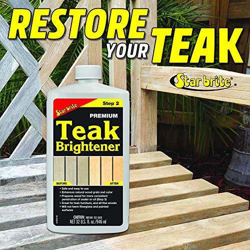 Image of STAR BRITE Premium Teak Brightener - Enhances Natural Wood Grain & Restores Tone & Color While Preparing for a More Consistent Application of Teak Oil, Sealer or Stain