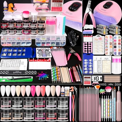 DouborQ Kit d'ongles en acrylique avec perceuse à ongles électrique, séchoir à ongles U V, manucure légère, faux ongles, kit de démarrage pour débutant avec tout