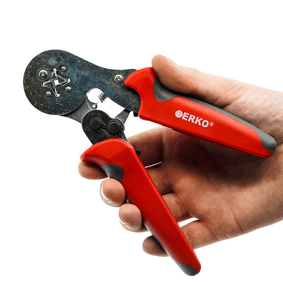 ERKO Pinza crimpatrice T10 per capicorda isolati e non isolati (terminali 0,25-10 mm²), in acciaio inox, peso: 0,42 kg