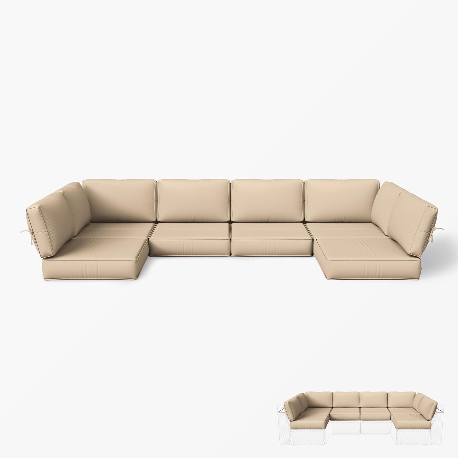 Outdoor Replacement Cushions for Patio Furniture, 5" Foam High-Density, 14-Piece Water-Resistant Outdoor Cushion for 6-Seat Sectional Patio Conversation Sets, Liner&Cover