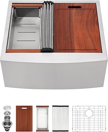 Vista 21 de Sarlai Fregadero de Cocina de Granja de Doble Tazón de Acero Inoxidable de 30 - Fregadero de Cocina de 30 x 22 pulgadas con Frente de Delantal