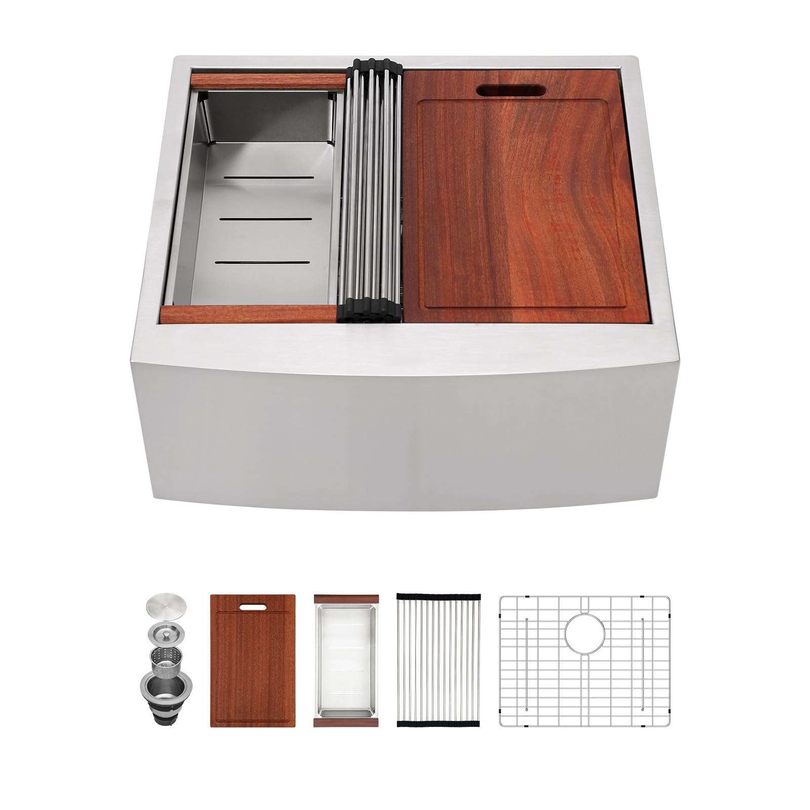 Sarlai 24 Inch Farmhouse Sink Workstation - 24x22 Inch Stainless Steel Apron Front Single Bowl Luxury Kitchen Farmer Sink