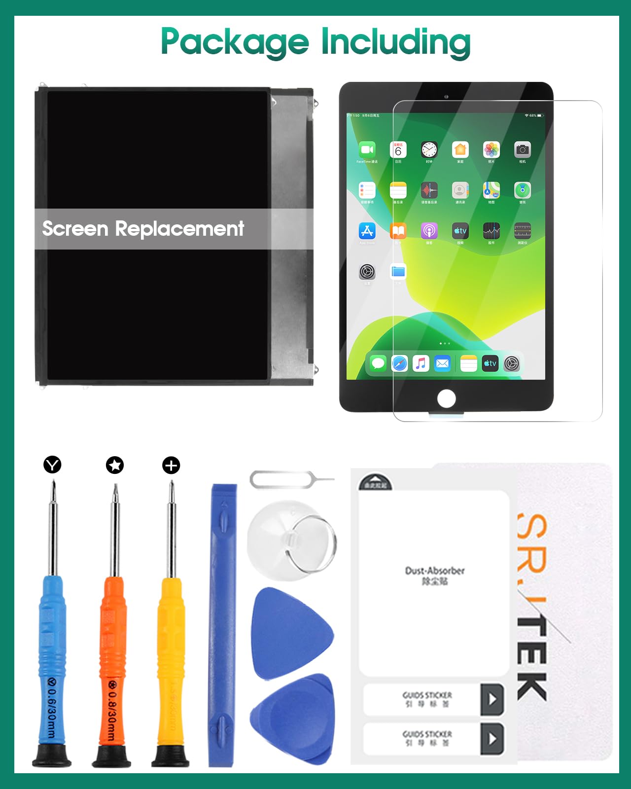 SRJTEK for iPad 2 LCD Diplay for iPad2 A1395 A1396 A1397 Matrix Screen Replacement Digitizer Assembly Repair Parts Kits (Not Include Touch Screen)