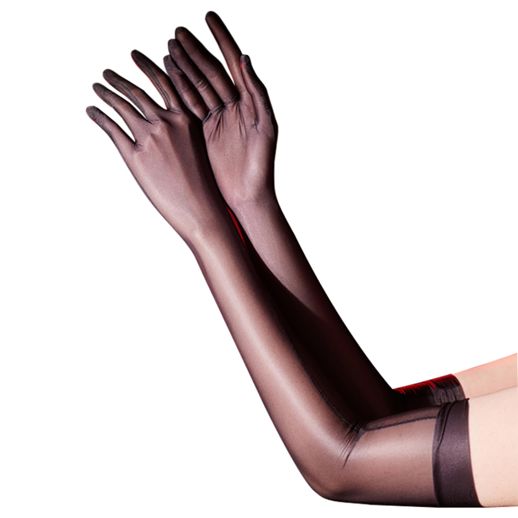 Yruioon Oil Shiny Sheer Long Opera Gloves - Stretchy Nylon Elbow Gloves For Halloween Costume Evening Party Black L