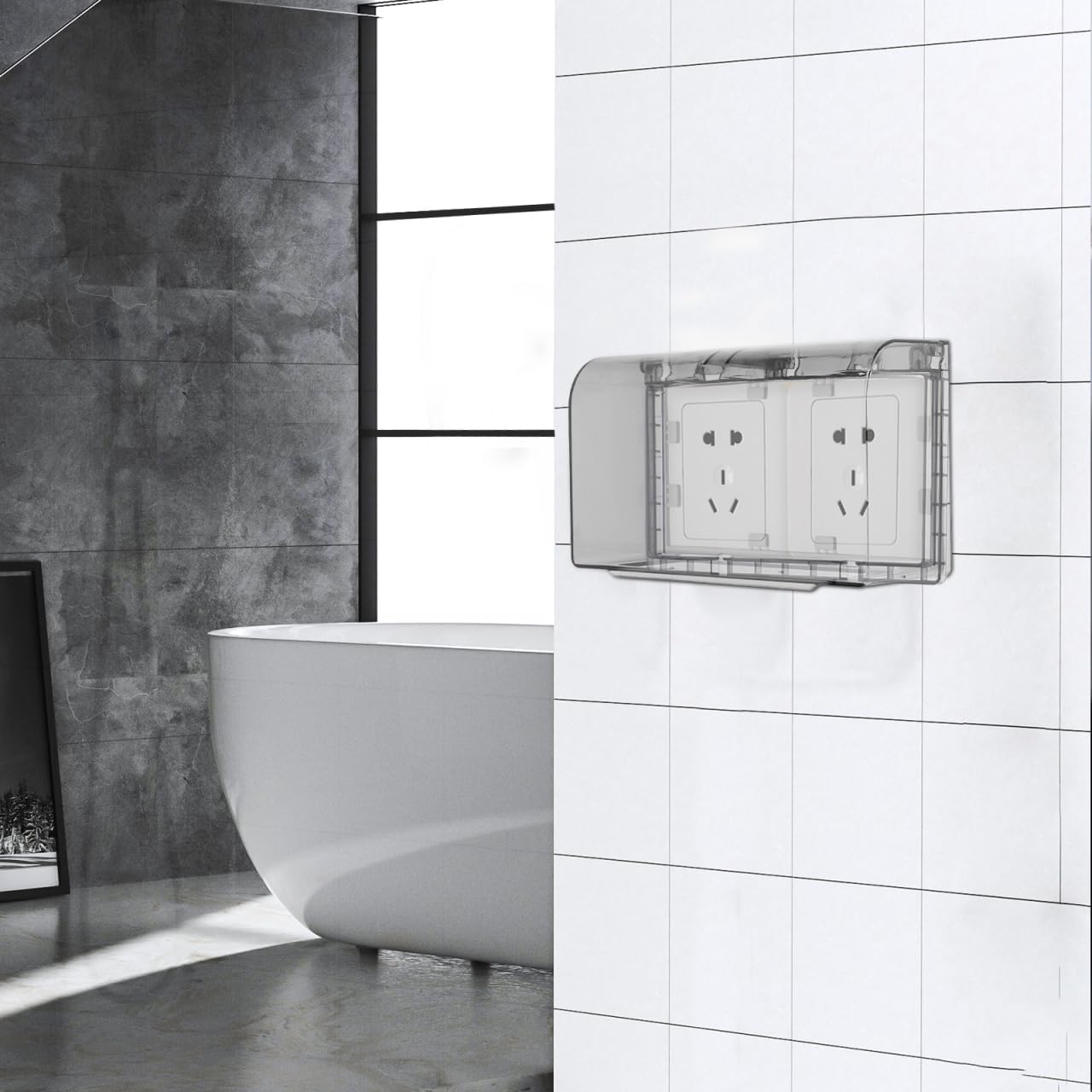 Garneck Waterproof Socket Outlet Cover Double-Gang 86 Type Adhesive Protective Weatherproof Box for Bathroom Kitchen Switch Panel