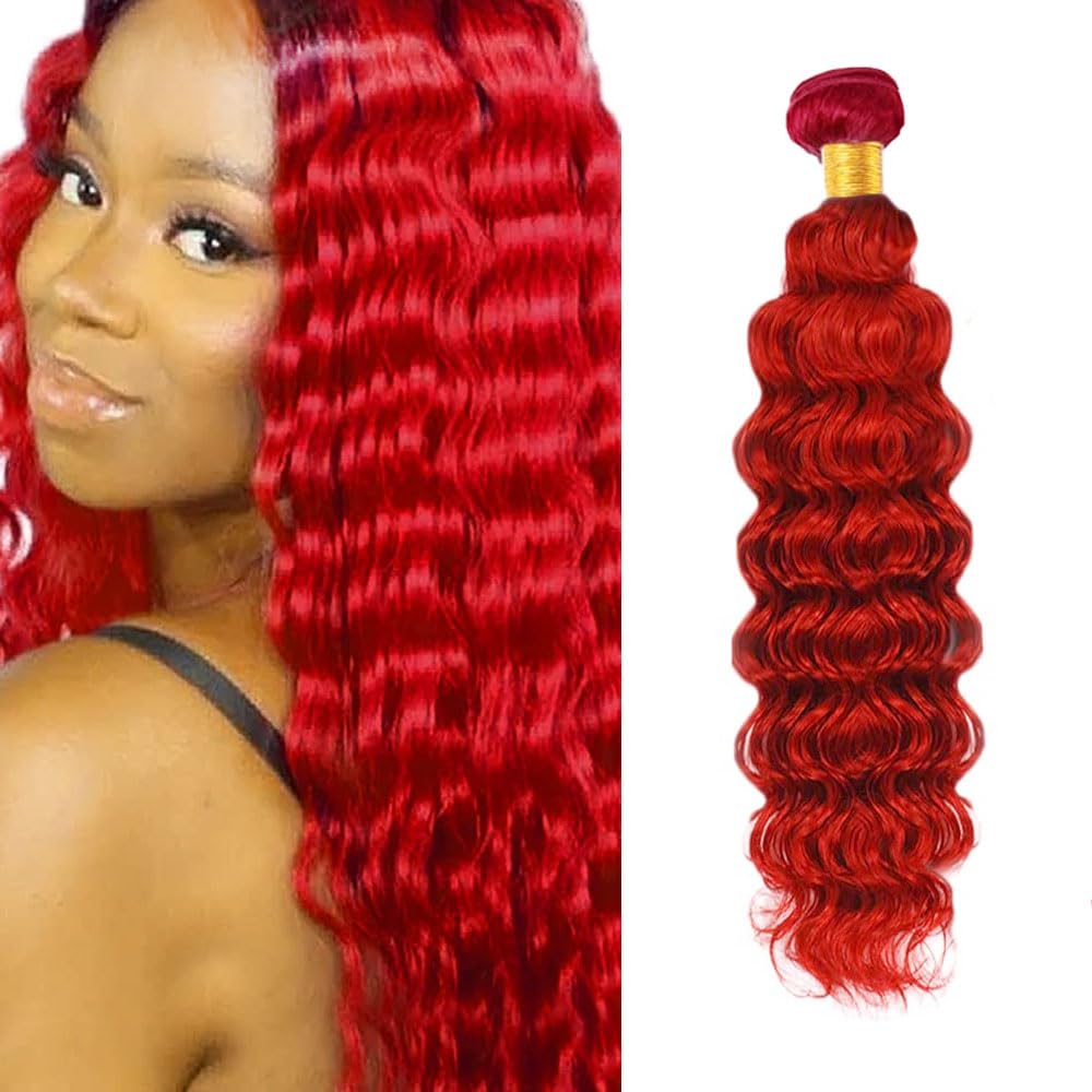 Red Bundles Deep Wave Human Hair Extensions - 12 Inch