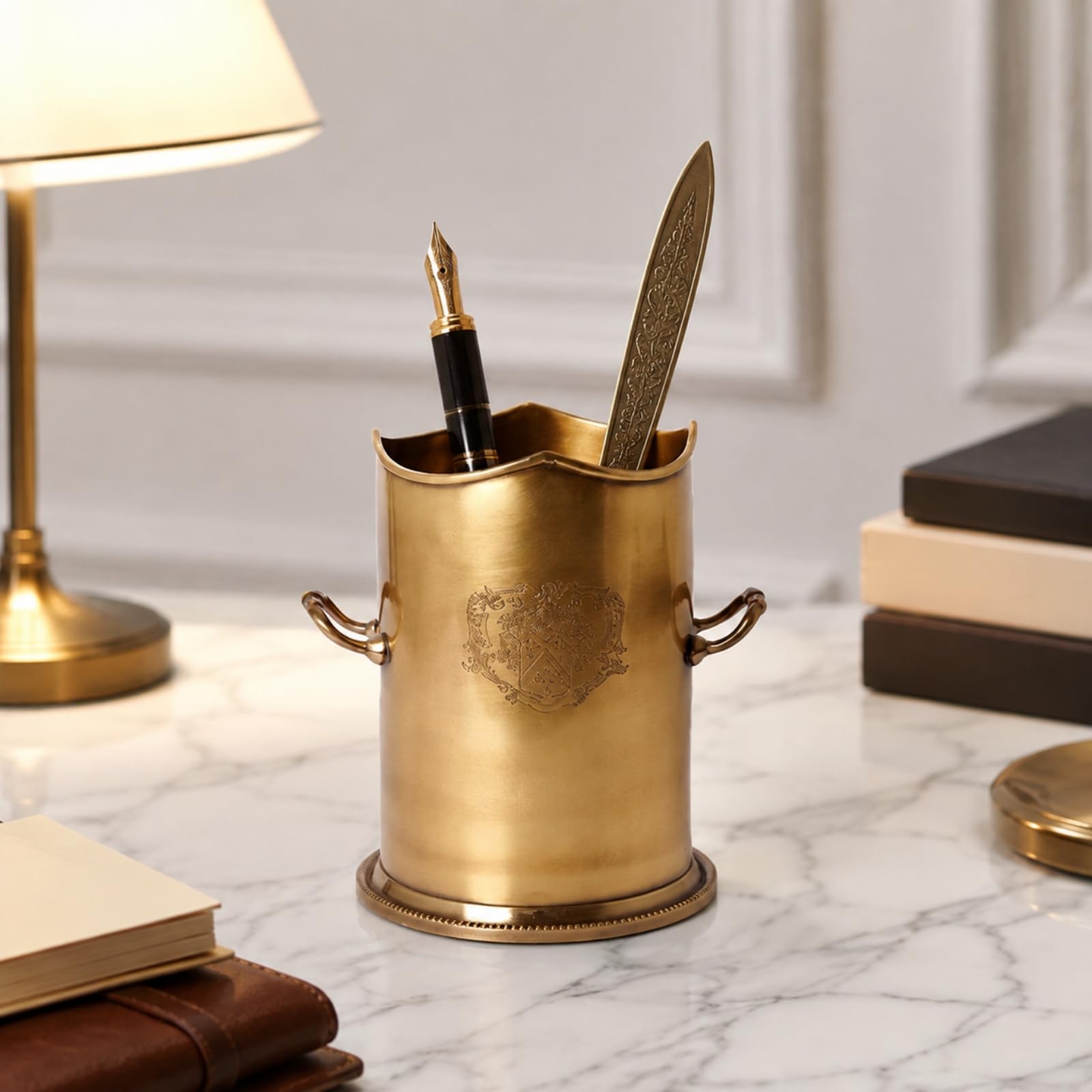 Contenitore in Ottone Lavorato a Mano | Stile Europeo, Organizzatore Senza Coperchio, per Toeletta, Collezionisti, 20x16x12cm, Secchio Portaoggetti A