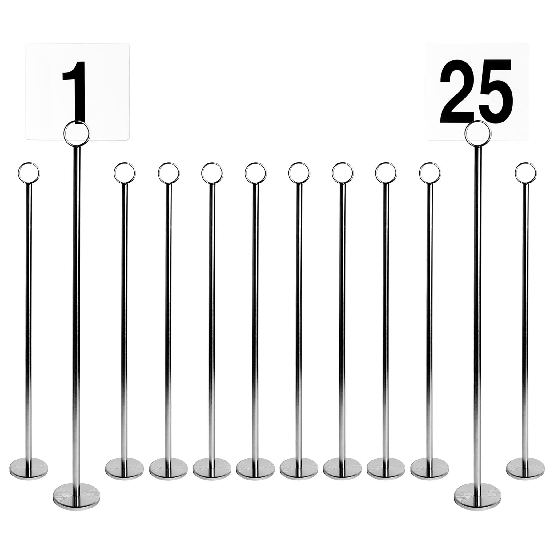 Argon Tableware 25 x Silberne Tischnummern mit 46 cm Haltern – Tischkarten-Schilderständer-Set für Hochzeiten, Namensanzeige für Fotomenüs, Party-Dekoration aus Metall