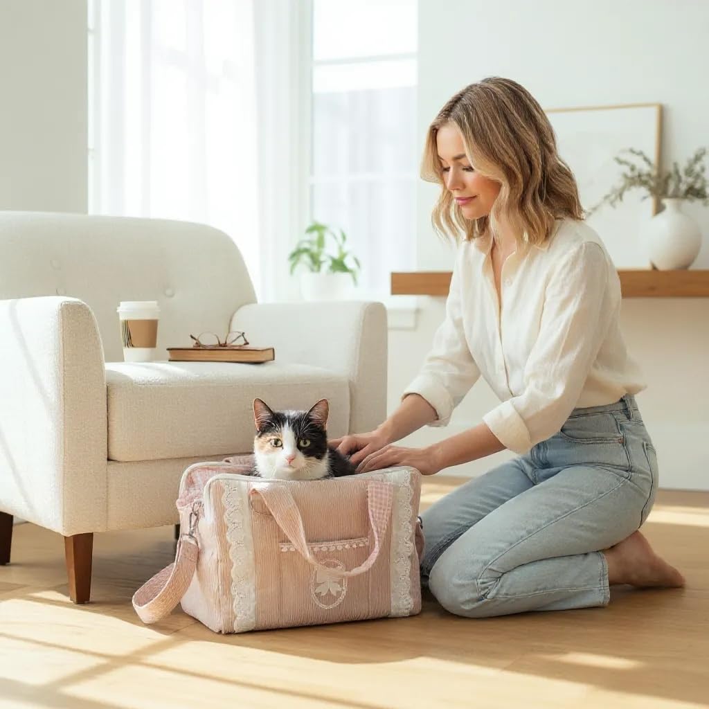 Tristan Home Luxury Pet Carrier Bag with Lace Trim, Soft Fabric Travel Tote for Pets, Salmon Pink, for Small Pets, Kitten, Toy Size Puppy, Rabbit, 14/10.5/7inch (Small)