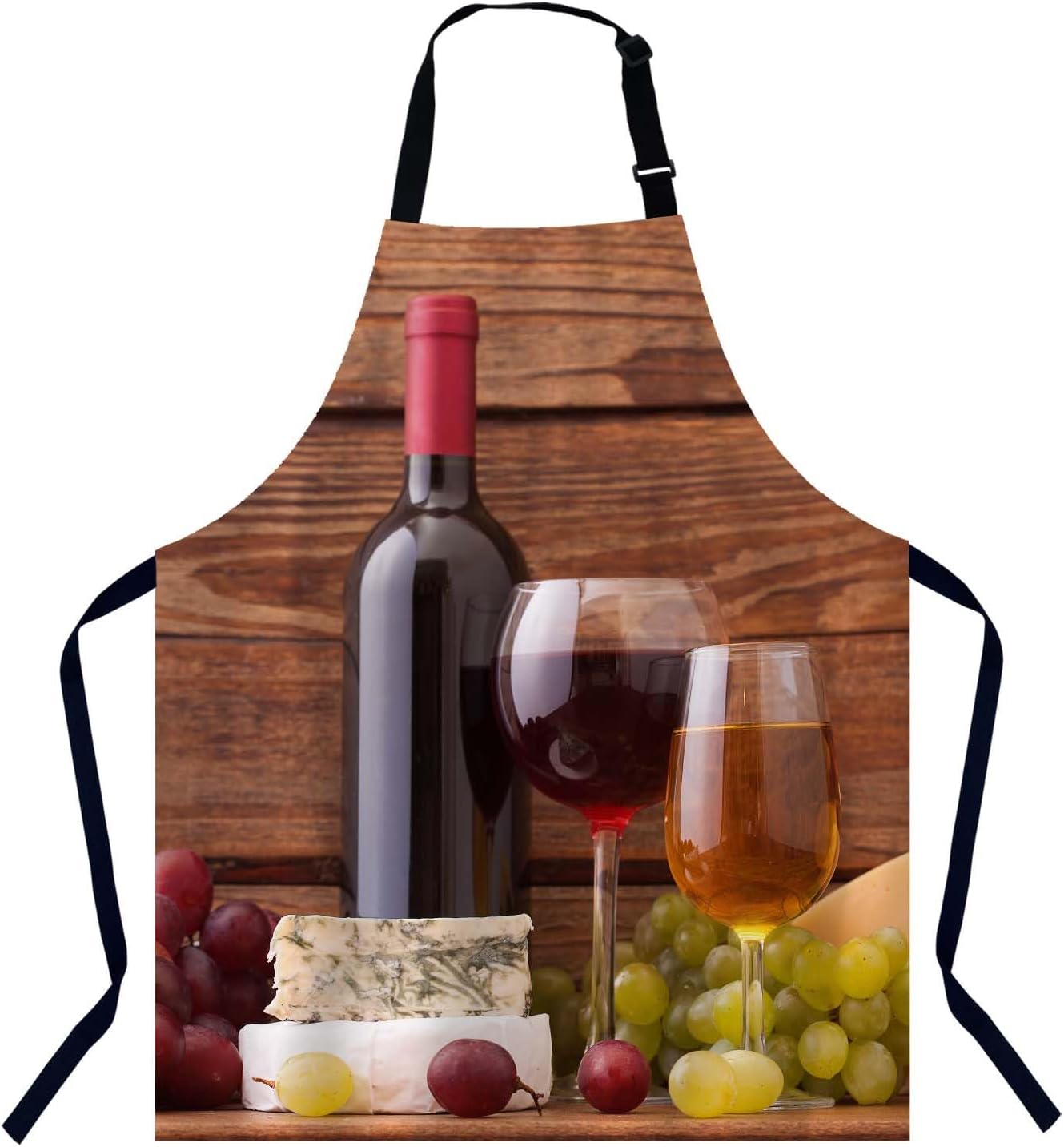 Wine and Cheese Apron for Women Men, Adjustable Apron Cooking Kitchen Chef Apron for Home Kitchen, Baking Gardening BBQ, Coffee House, Restaurant