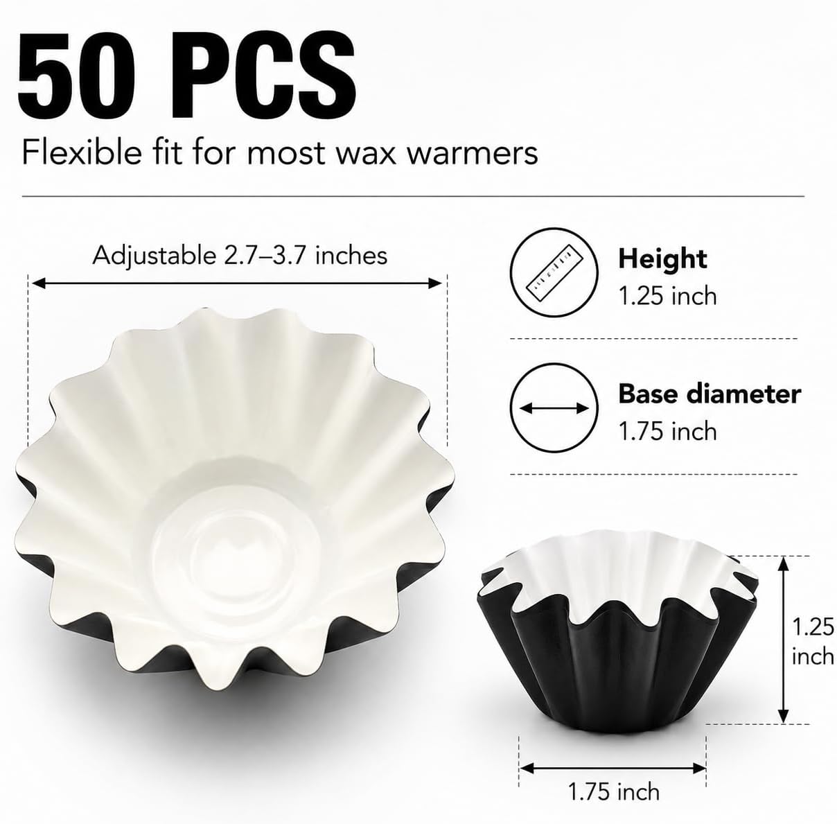 50 Pcs Wax Melt Liners, Wax Melt Warmer Liners, Leakproof & Easy-Clean Wax Cups for Wax Burners, Electric Candle Warmers, Plug-in Wax Melters, Scented Wax & Tarts
