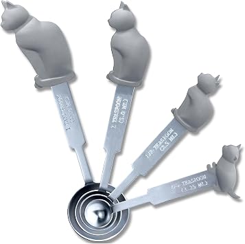 Cat Measuring Spoons Set, 4-Piece Stainless Steel Measuring Spoons with Cute Cat Handles, Accurate Teaspoon & Tablespoon Sizes for Dry or Liquid Ingredients, Dishwasher Safe, Gray
