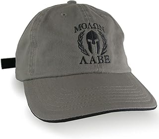 Molon Labe Spartan Warrior Mask Laurels Black Embroidery on an Adjustable Khaki Green Unstructured Ball Cap Dad Hat Personalization Options