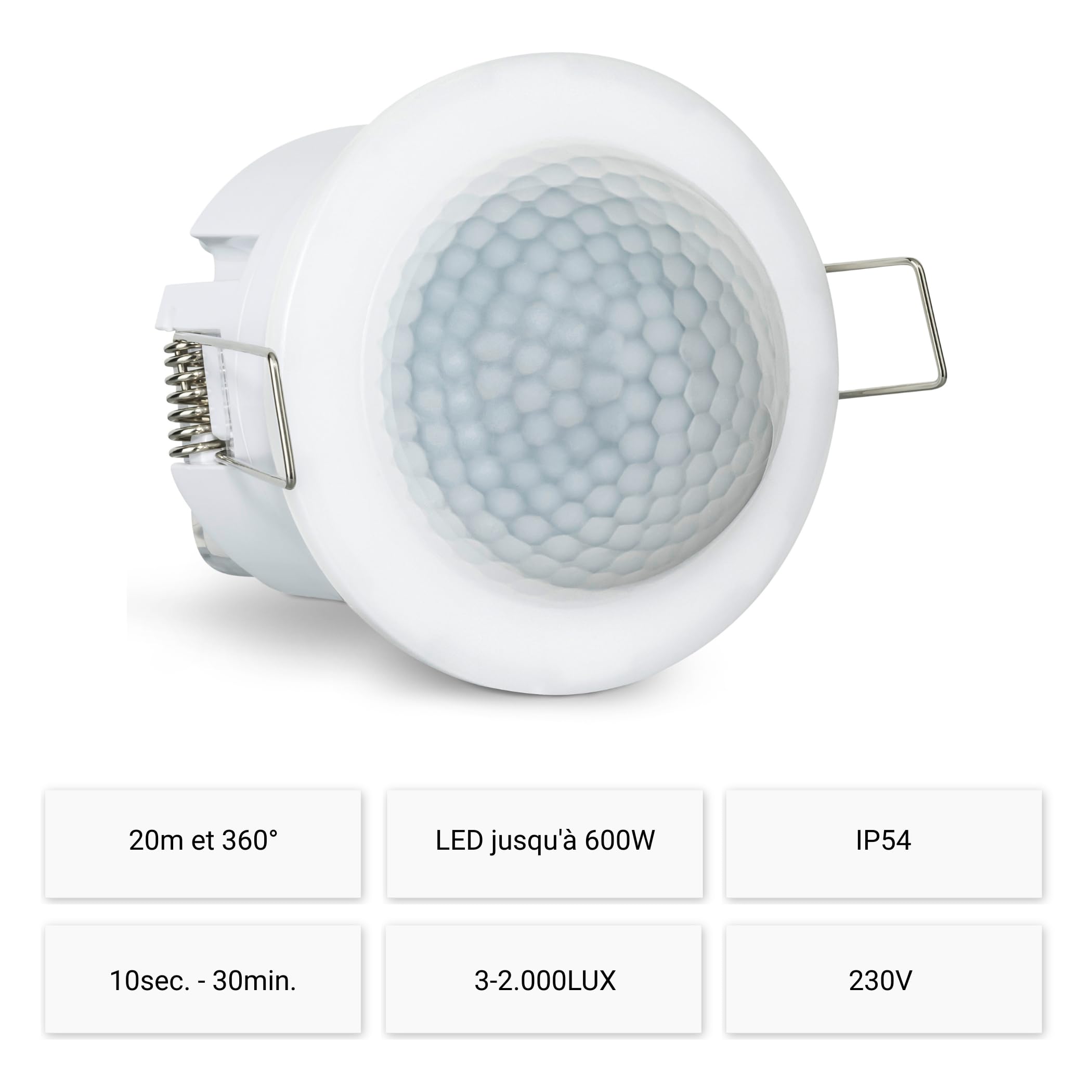 SEBSON Detecteur de Mouvement Exterieur - Encastré Plafond Capteur de | Mouvement, Perçage Ø45-48mm, Programmable, Adapté aux LED, Portée 20m 360°, 3-Fils