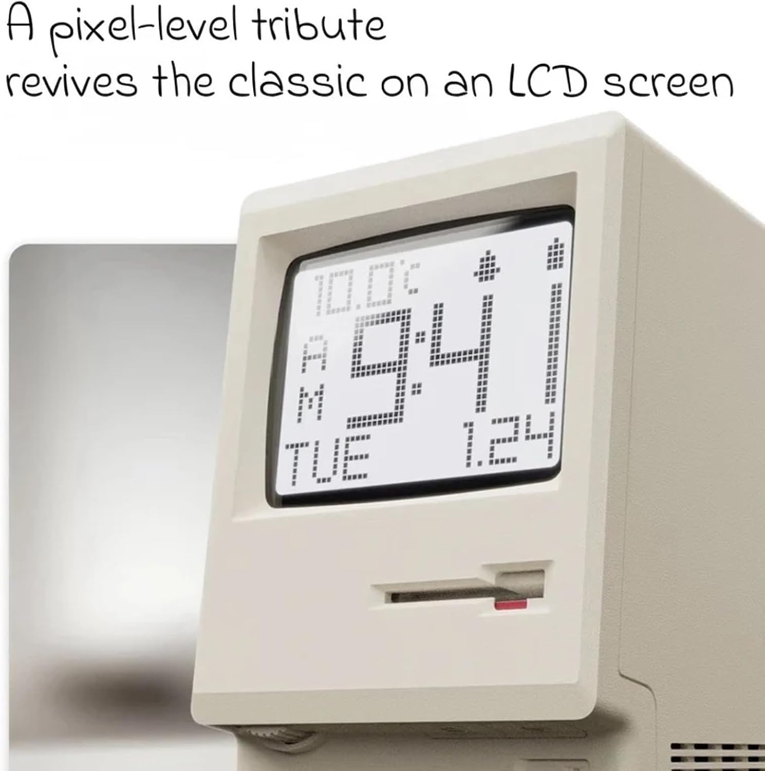 Maclock Retro Pixel Alarm Clock, 1984 Computer Style Desk Clock with Pixel LCD, USB Desk Clock, Multiple Alarms, Calendar, Temperature, Adjustable Brightness, Unique Tech Gift