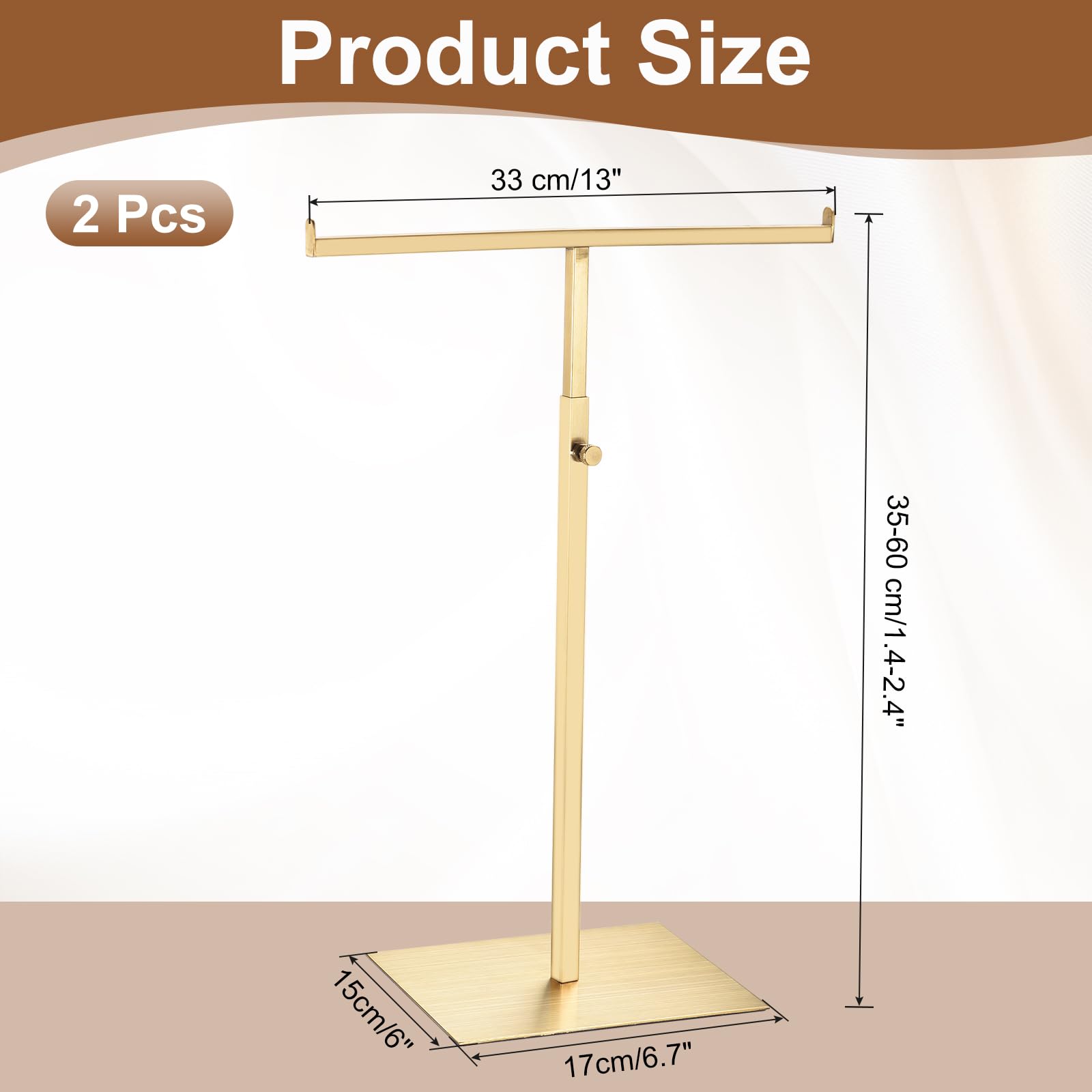 uxcell 2 Pack Purse Display Stand Stainless Steel T Shaped Handbag Display Stand Adjustable Purse Rack Stand Tabletop Double Hook Holder for Home Store Boutique Counter, Silver