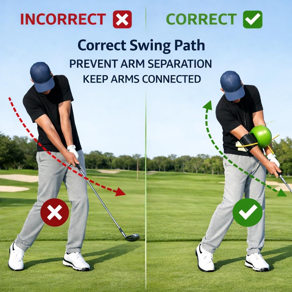 Golf Swing Trainer Ball with Adjustable Velcro Strap – Improve Arm Connection, Swing Path & Tempo, Golf Training Aid for Beginners