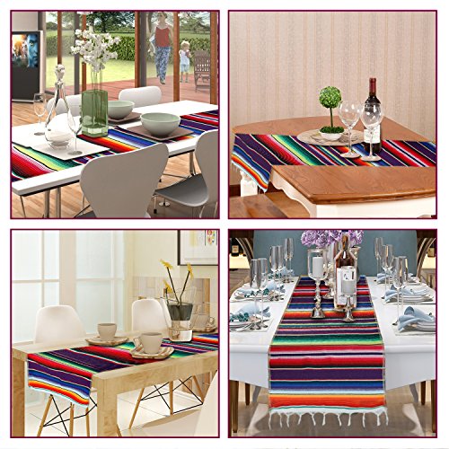 Crjhns Table Runner Mexican Handwoven Cotton Serape For Party Wedding And Home Decorations,14X84 Inch (1, 14X84/Purple) #TOP5