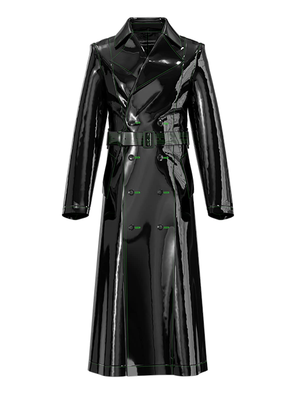Damen-Trenchcoat, Regenmantel, Regenmantel, Kunstleder, PVC, Schwarz