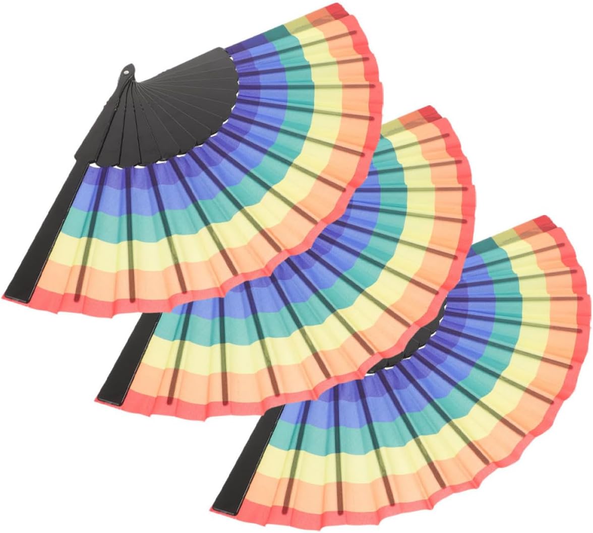 BESPORTBLE 3pcs Rainbow Folding Fans Handheld Fans Decorative Performance Dance Props for Lgbt Party and Home Display