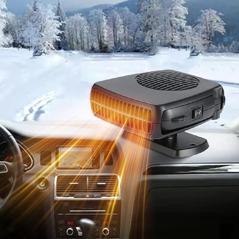 12V 200W Calentador de auto portátil y descongelador de parabrisas – Ventilador de calefacción y refrigeración rápido 2 en 1 con base giratoria de 360°, encendedor de cigarrillos enchufable Calentadores de auto para vehículo, auto, SUV, camión y RV