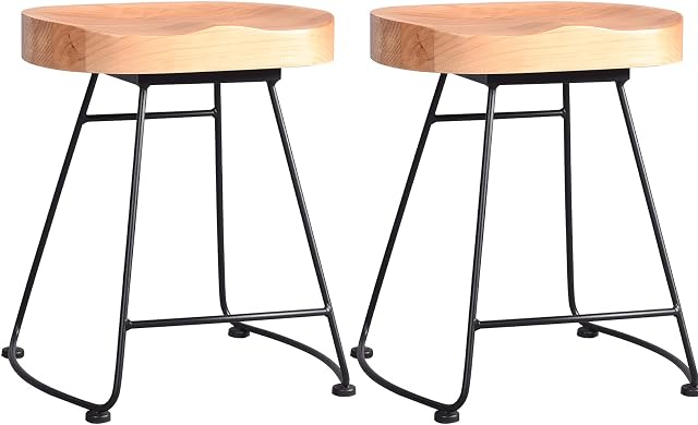 Set of 2 Vintage Bar Stools Short Height 18.5inch Industrial Style Chairs Hip Curve Design Kitchen Dining Stool Extra Guest Chair
