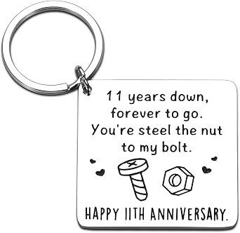 11th Anniversary Steel Gifts - 11 Year Anniversary Wedding Gifts for Him Her Anniversario Keychain for Husband Wife Steel Gift for 11th Anniversarys Wedding Birthday Gift for Couples