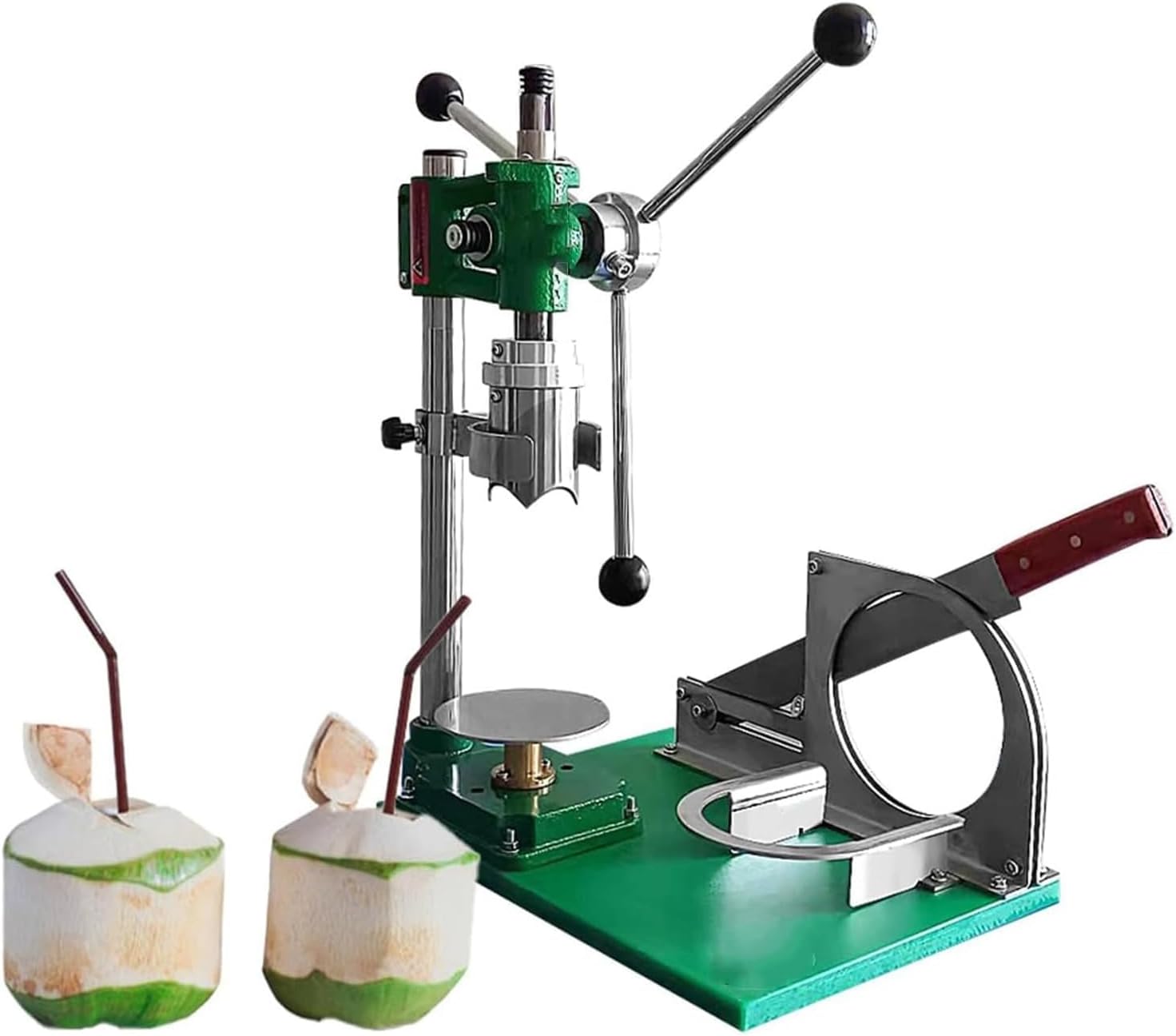 Portable Vertical Coconut Opener Tool, Stainless Steel Manual Coconut Hole Opening Machine with 3 Handles/Thicken Metal Base, Open in 5 Seconds, for Home Commercial Shop