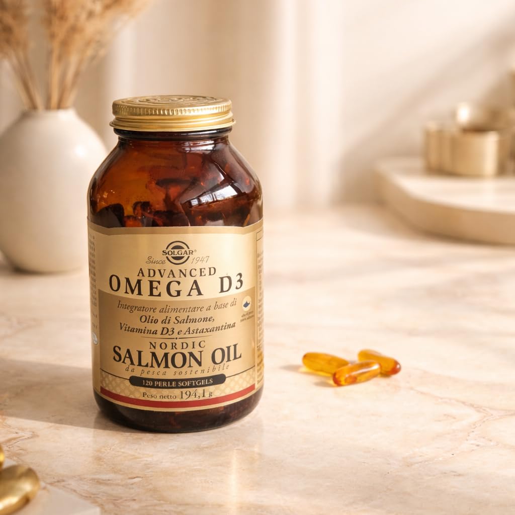 Solgar Advanced Omega D3, 120 perle softgels - Integratore alimentare con olio di salmone nordico, EPA, DHA e Vitamina D3