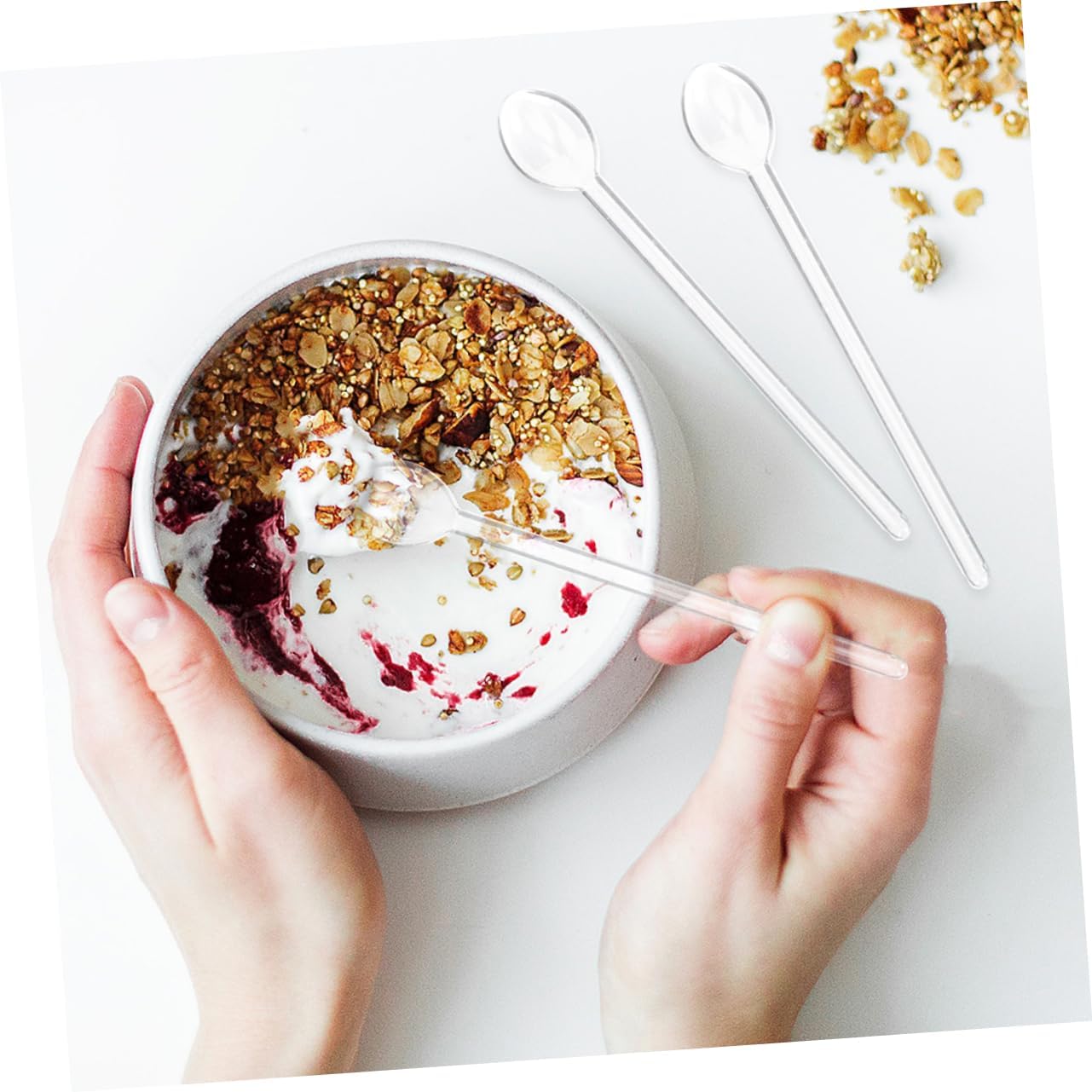 Wakauto Heat Resistant Clear Glass Stirring Spoon with Rounded Head Long Handle for Coffee Milk Desserts and Cocktails Portable Safe and Comfortable Mixing Utensil