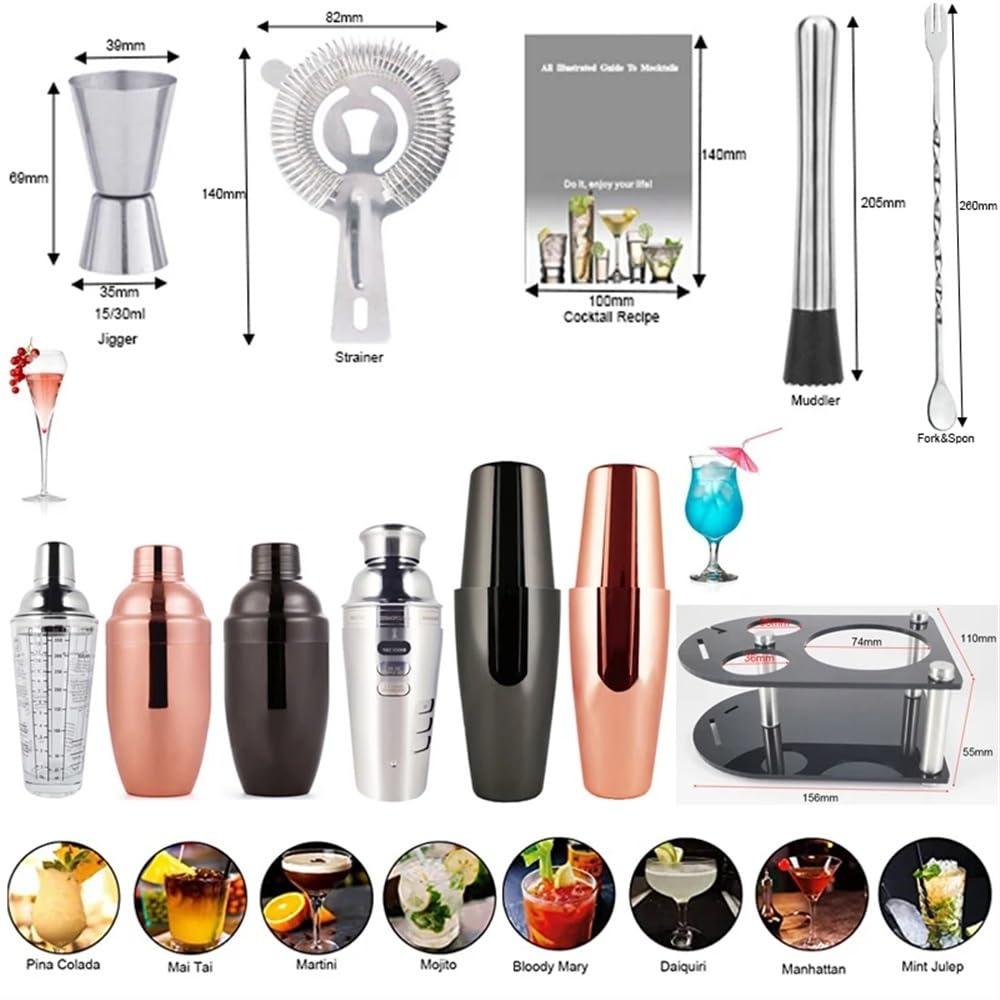 Coctelera de 5 a 7 Piezas, coctelera Estilo Boston for Fiesta, Bar, colador de Vino, Herramienta de Cuchara(7P B 550ML Stand)