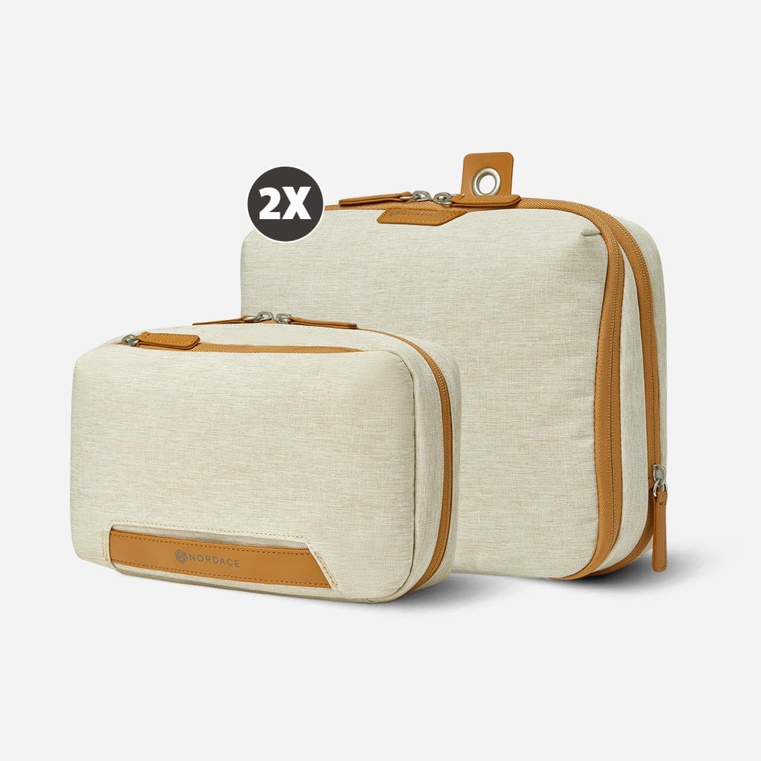 Nordace Travel Packing Organizers Set for Men and Women - 2x Packing Cubes & 1x Wash Pouch - Durable & Water Resistant (Beige-Brown)
