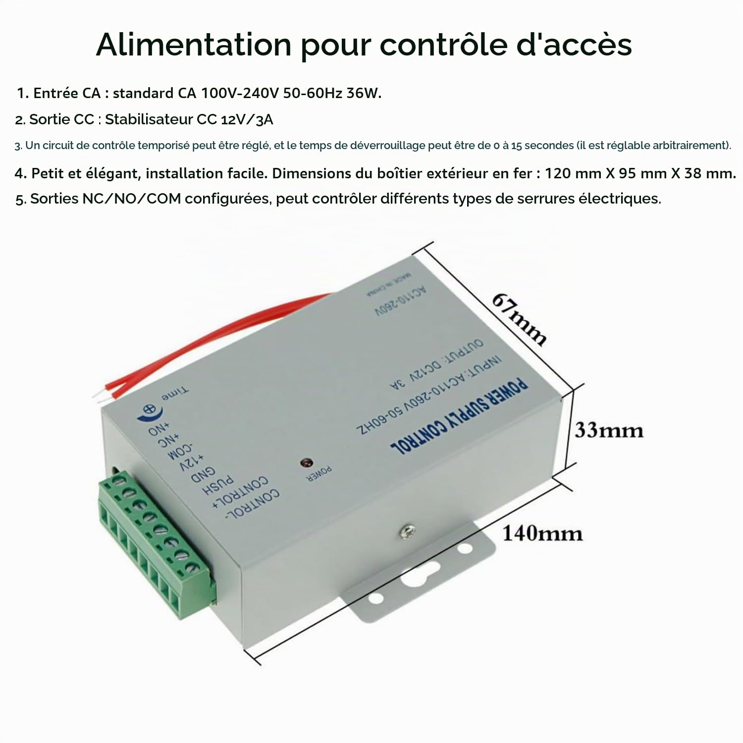 YAVIS Kit Système de Contrôle d'accès, RFID Programmable Clavier de Contrôleur en Métal, Housse étanche, Verrouillage à Boulon électrique, DC 12V 3A Alimentation, Bouton EXIT, Keyfobs ID 10pcs