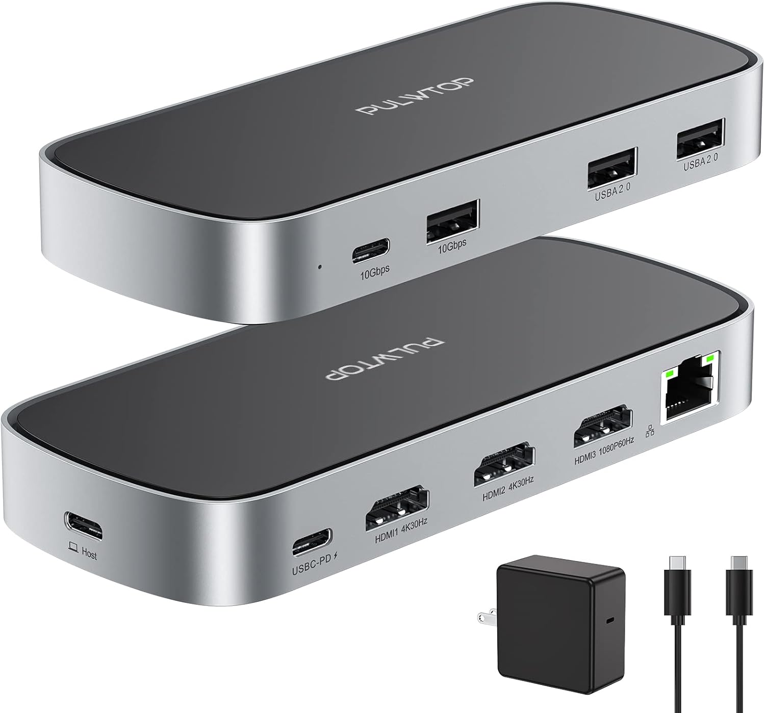 PULWTOP Triple Display USB C Docking Station With 65W Power