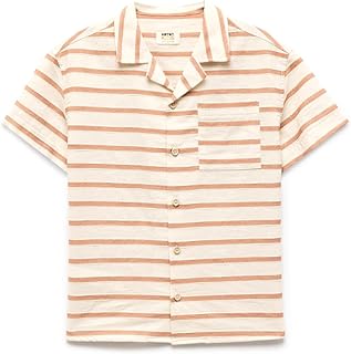 كوتون قميص بقصة عادية واكمام قصيرة للاولاد بلون بيج مخطط مقاس 11/12 سنة